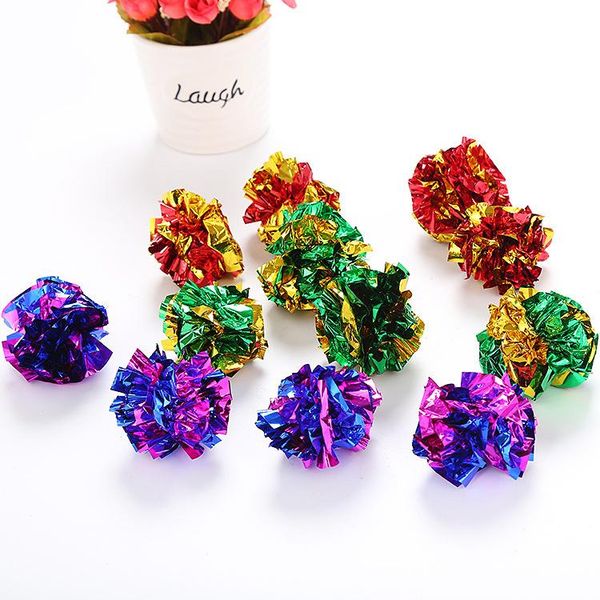 

cat toys 12pcs pet multicolor mylar crinkle ball ring paper sound toy for kitten playing interactive products supplies