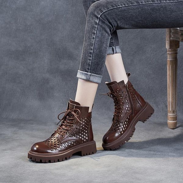 

sandals women summer fashion women's cool boots perforated mesh breathable leather short thick heel, Black