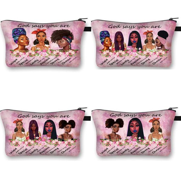 

friends / god says you are cosmetic bag cartoon afro women portable girls fashion makeup bags gift & cases