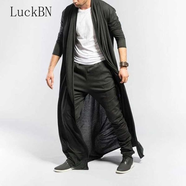 Gothic Herren Langer Mantel Frühling und Herbst Schlanker langer Trenchcoat Herren Einfarbig Dünnschliff Lässiger Trenchcoat Herrenjacke 211011