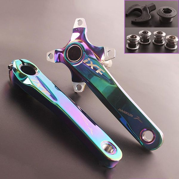 

bike heels & chainwheels mtb road bicycle crank set arm 170mm 104bcd aluminum alloy rainbow compatibility parts durable crankset