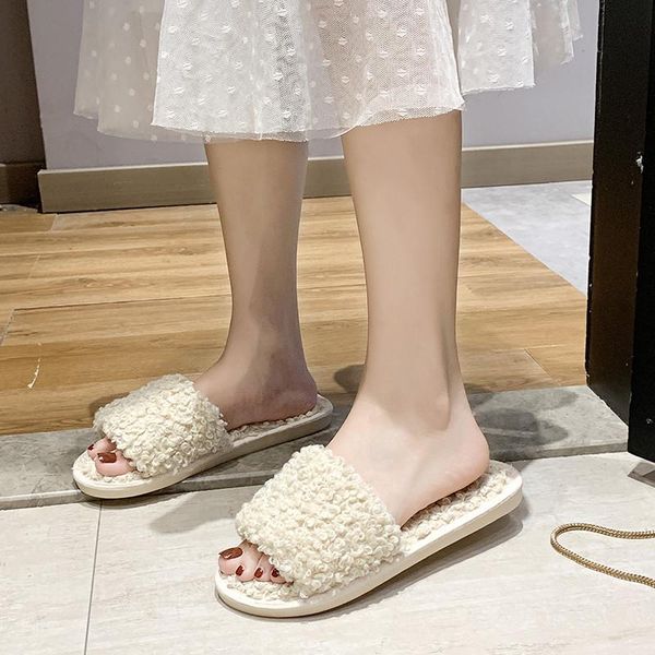 

fashion women slippers home indoor plush autumn winter female flat shoes ladies comfortable fur, Black