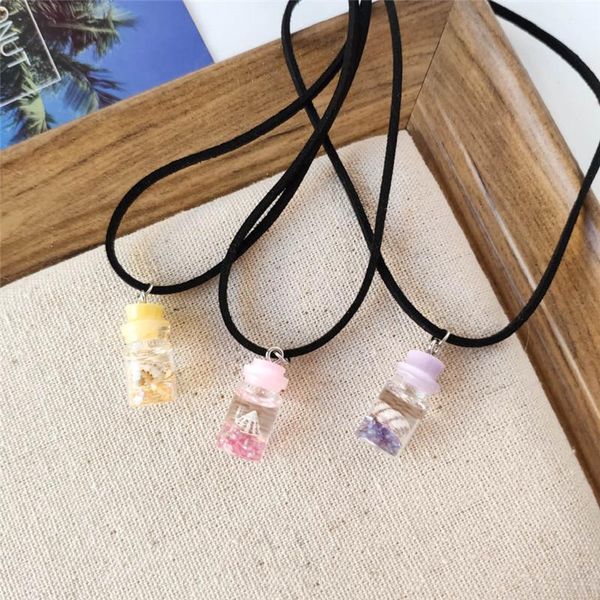 

cute drifting bottle pendant necklace for women sweet conch shiny ocean shell suede waxed rope neckband choker gifts jewelry necklaces, Silver