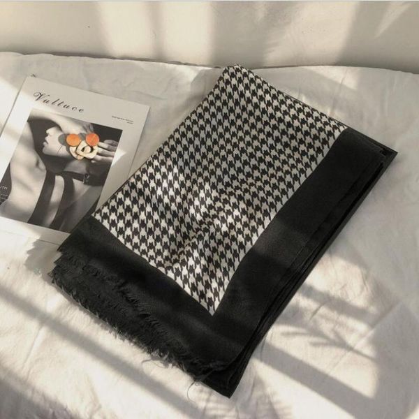 

scarves women houndstooth print scarf fashion red summer printed girls soft black white checked, Blue;gray