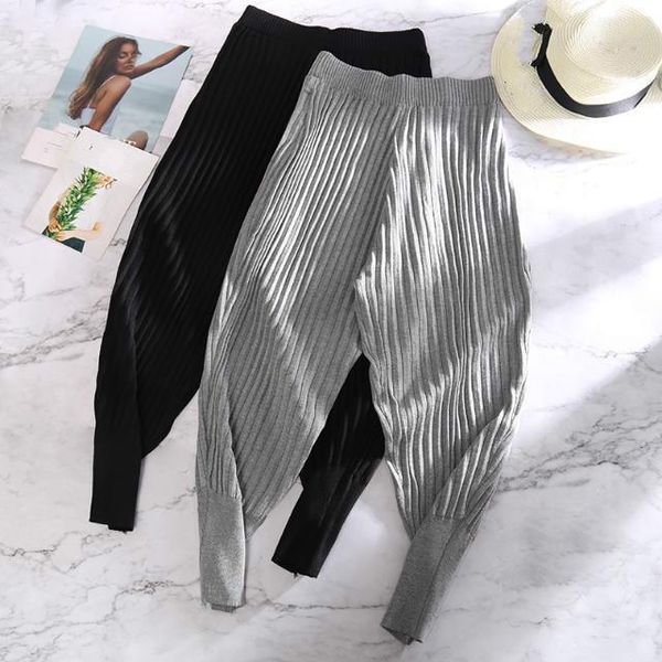

women's pants & capris autumn winter knitted harem korean high waist ankle-length trousers causal women sweater 6b612, Black;white