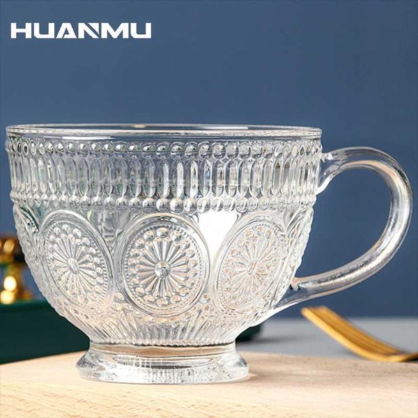 

heat resistant glass mug coffee cup breakfast big milk transparent round kungfu tea drinkware with handle couple gifts wine glasses