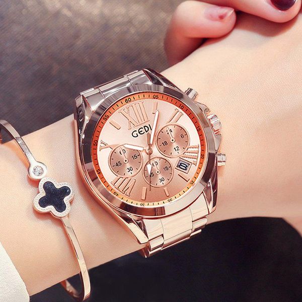 

wristwatches brand rose gold women watch luxury waterproof calendar unique quartz business dress watches for female golden lady clock, Slivery;brown