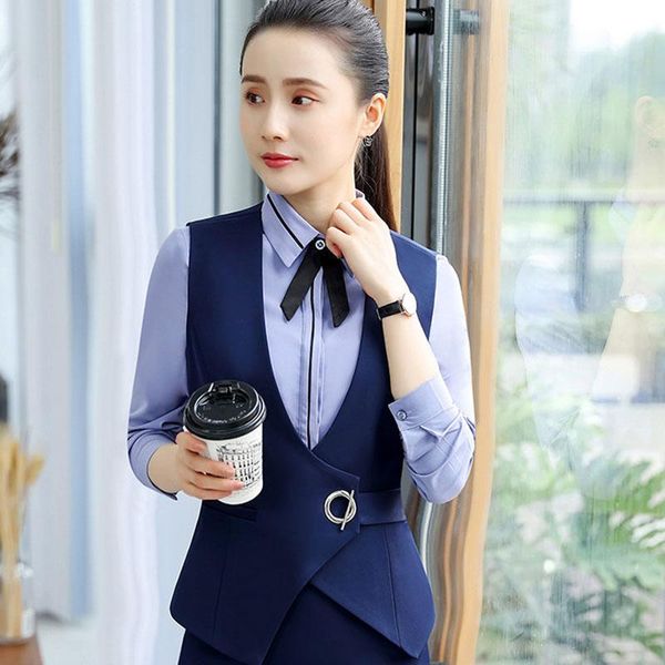 

women's vests izicfly autumn blue formal vest women elegant slim business work uniform styles ladies ol waistcoat office wear black, Black;white