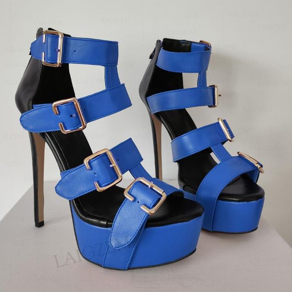 

dress shoes platform sandals for women open toe buckle pumps zip up high thin heels party prom woman large size 42 47 50 52, Black