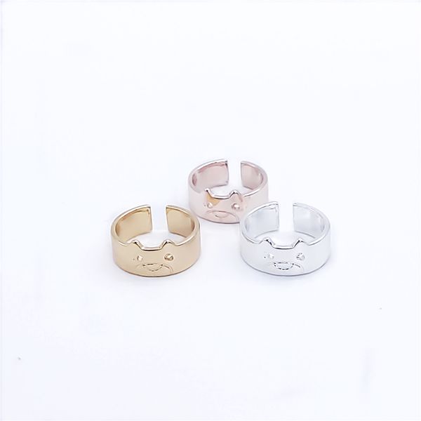 

trendy cute bear face ring fixed size opening design animal flat rings suitable for women and men, Golden;silver