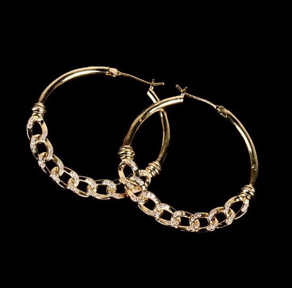 

fashion exaggerated personality zircon-studded big earrings c-shaped hollow cuban chain women ear jewelry dangle & chandelier, Silver