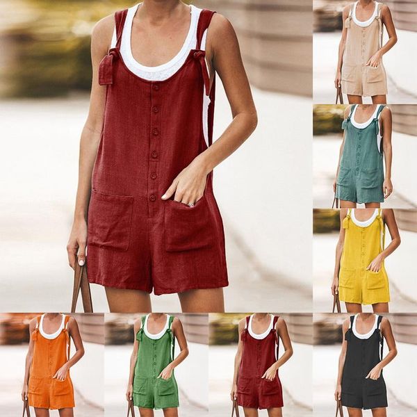 

women's jumpsuits & rompers calofe retro summer elastic waist trousers women linen cotton romper playsuit casual loose shorts mujer, Black;white