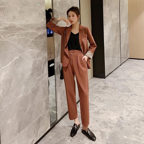 

blazer loose suits for women casual high waist trouser two sets femme autumn turn down collar blazers ladies women's &, White;black