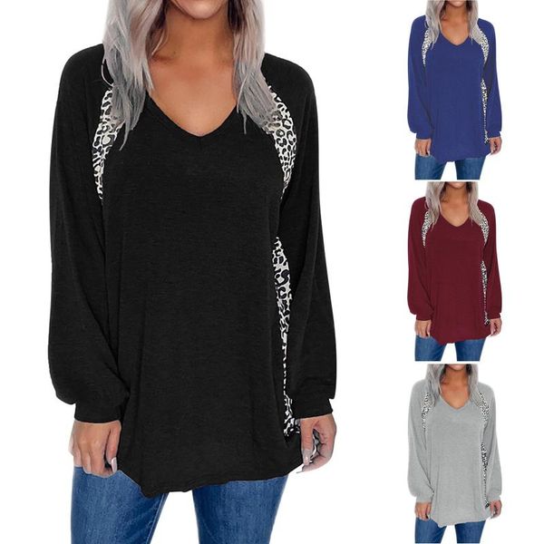 

women's blouses & shirts fashion leopard print blouse stitching v-neck pullover casual long-sleeved shirt autumn female clouthes roupas, White