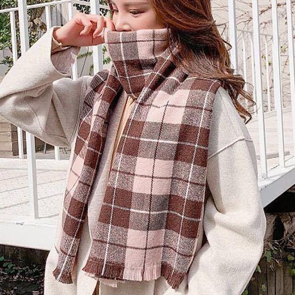 

lovers scarves women's autumn and winter woolen woven shawl dual purpose bib plaid tassel knitted scarf wraps, Blue;gray