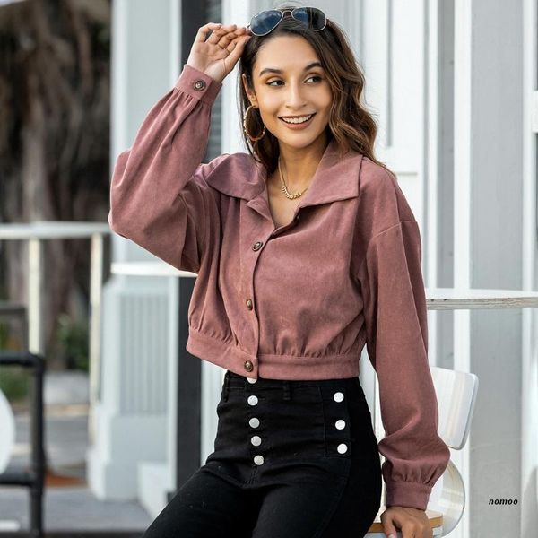 

women's jackets null women solid color single breasted buttons cropped jacket female long sleeve turn-down collar short coats ladies ca, Black;brown