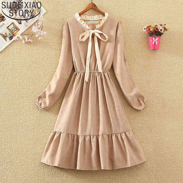 

french style sweet bow women high waist long dress ruffles elegant a-line dresses female fall sleeve midi 12069 210417, Black;gray