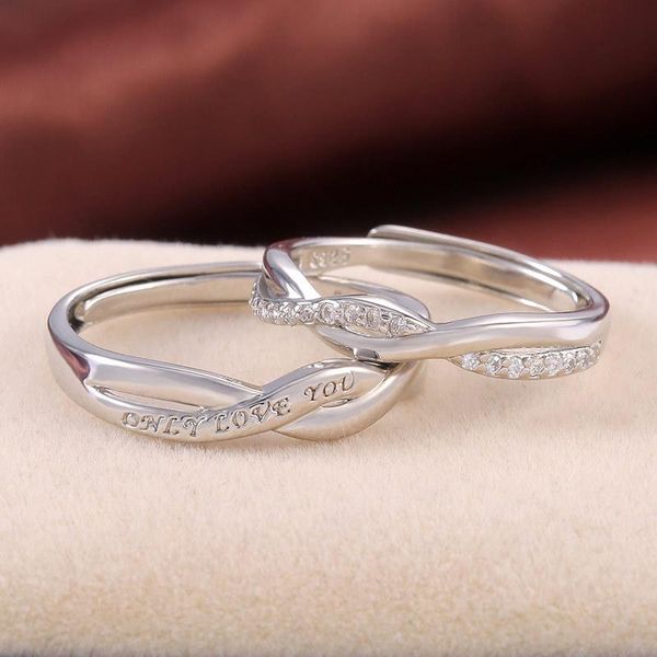 

wedding rings 2pcs/pair fashion weave crystal couple ring for lovers adjustable engagement valentine day gift jewelry accessories, Slivery;golden
