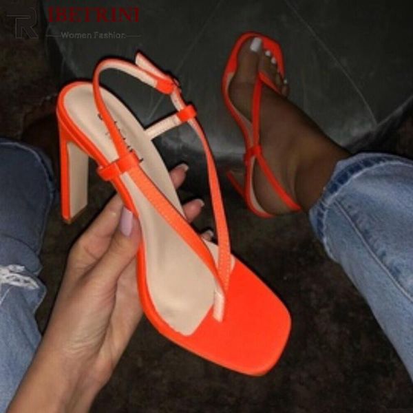 

ins trendy bright color shoes women thin high heels sandals summer brand concise, Black