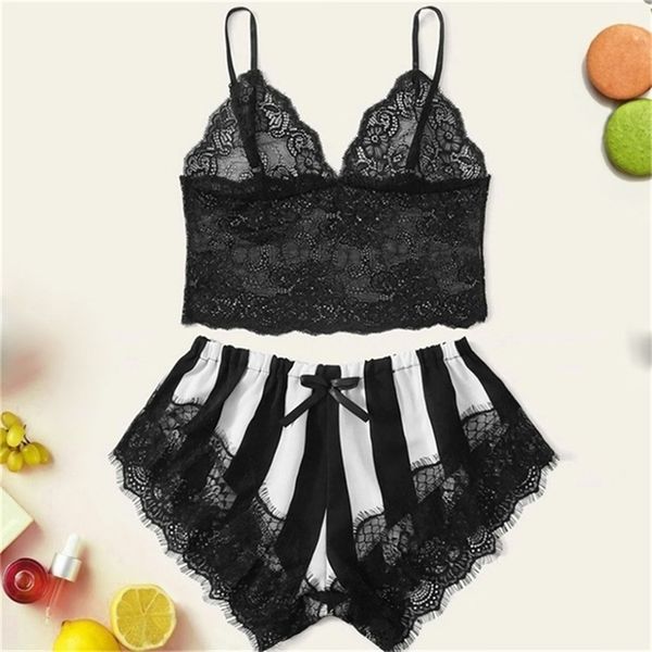 

women black lace pajamas suittransparent temptation silk underwear lace ice suit suspender pajamas 211203, Black;white