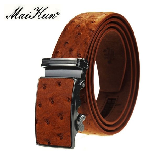 Cintura da uomo in pelle di lusso Maikun Design originale con grana di struzzo Fibbia automatica Ceinture Homme Cinto Masculino 220315