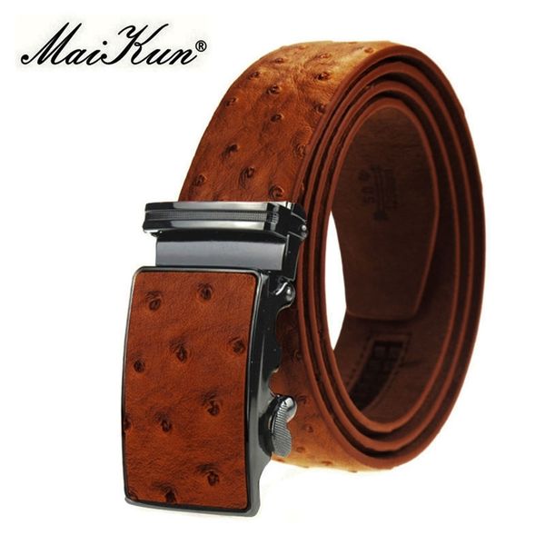 

maikun luxury leather belt for men original designt ostrich grain automatic buckle ceinture homme cinto masculino 220315, Black;brown