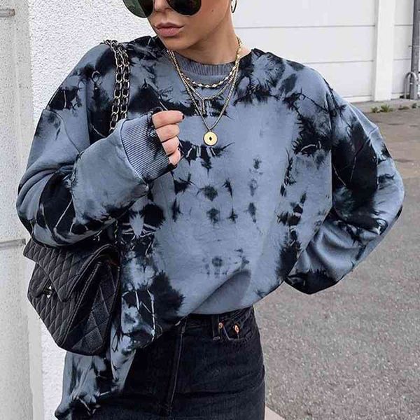 

women's knits & tees women autumn tie dye loose sweatshirts female winter long sleeve sweatshirt casual cotton pullovers thicken w, White