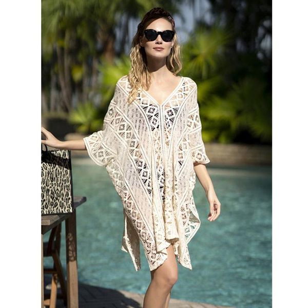 

women's swimwear white color beachwear clothing 2021 sarong hollow out long dress summer casual loose cover ups, White;black