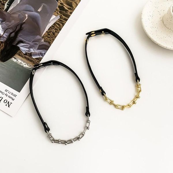 

chains adjustable leather metal mixed choker chain on the neck hiphop punk goth necklaces for women jewelry sell like cakes, Silver