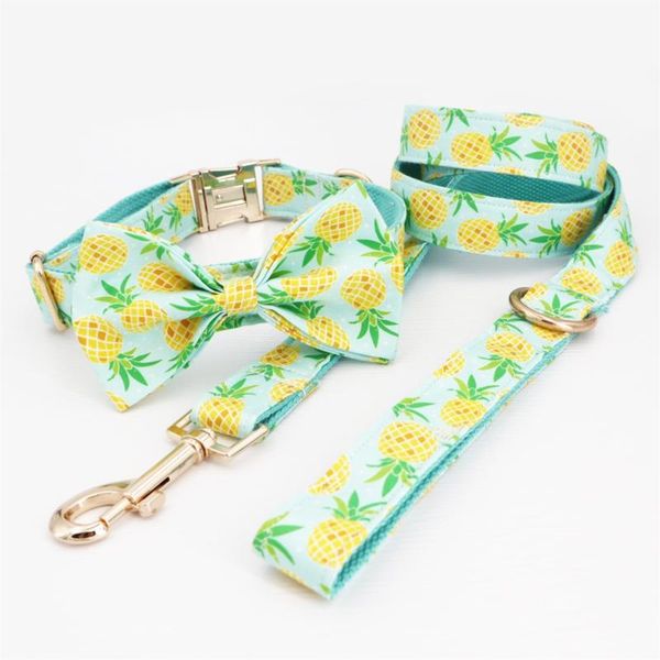 

dog collars & leashes pineapple collar and leash set with bow tie ,metal buckle,engrave name ,telphone number
