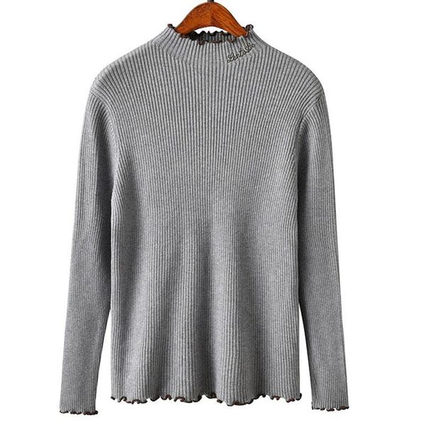 

autumn winter women elegant casual knitted turtlenck embroidered letter stitching color sweaters and pullovers women's, White;black