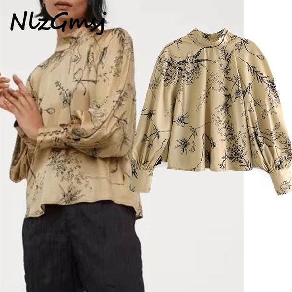 

women vintage print blouse long sleeve double layered stand up collar soft pleated shirt woman chic back 210628, White