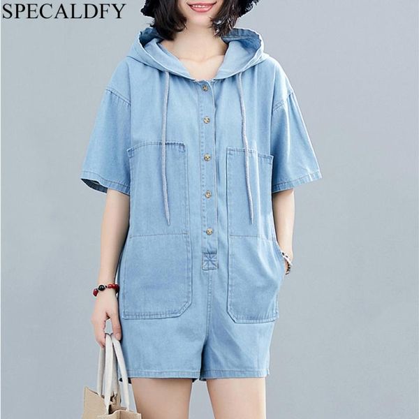 

summer short denim jumpsuit romper women overalls pockets hooded casual jeans playsuits plus size women's jumpsuits & rompers, Black;white