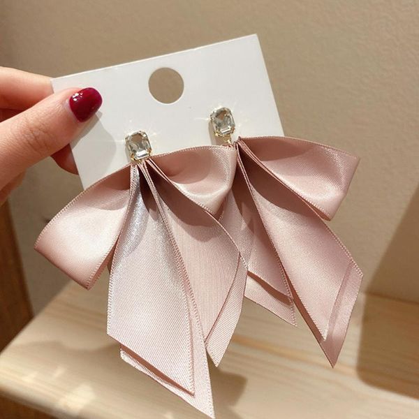 

stud korean bowknot ribbon earrings for women girls exaggerated personality bow pendant elegant sweet girl heart, Golden;silver