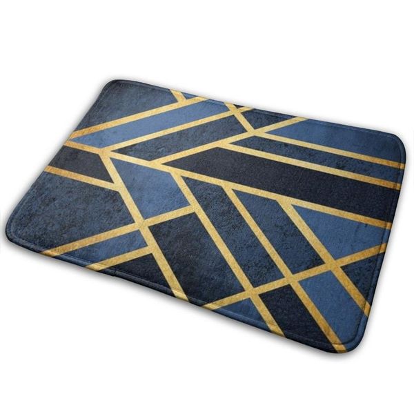

bath mats modern blue geometric golden lines
