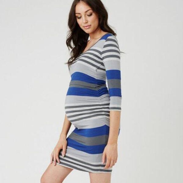 

maternity dresses arrival fashion feeding striped three quarter dress casual boat neck women's clothing for pregnant women, White