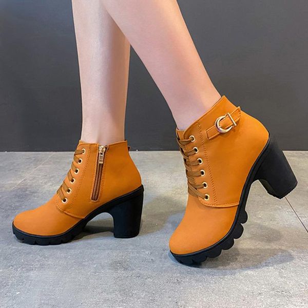 

boots 2021 autumn winter pumps women female high heels quality lace-up european ladies shoes pu fast delivery, Black