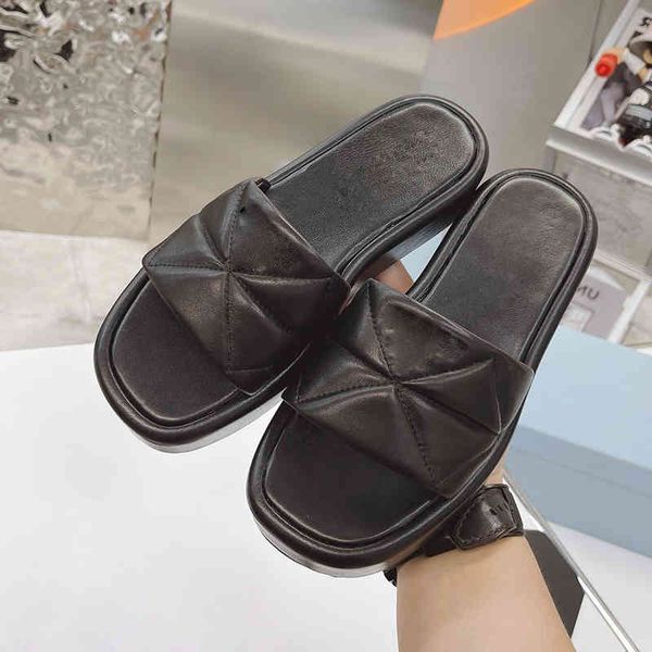 

80% off store online summer platform slippers lady genuine leather comfortable thick sole sandal concise style flat muffine slides beach wom, Black