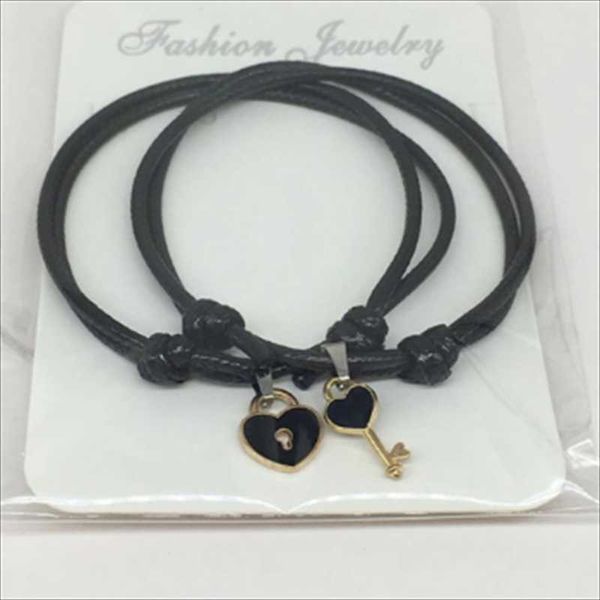 

link, chain 1 pair arrival couple bracelet alloy key heart lock charm handmade jewelry rope loversgifts for wholesale, Black