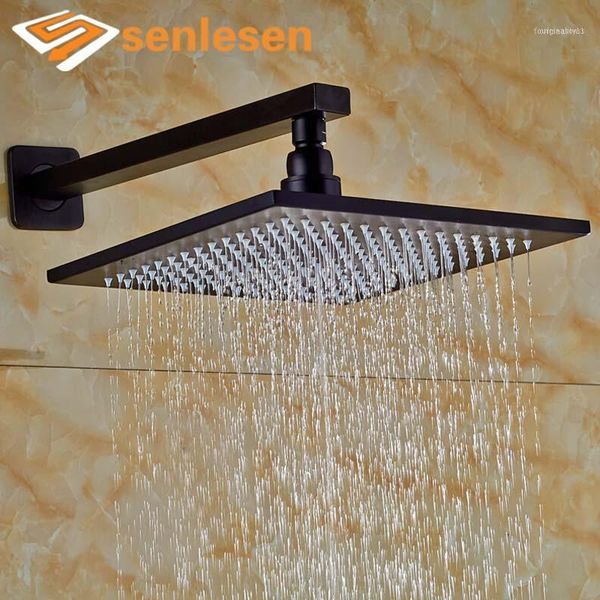 

wholesale and retail oil rubbed bronze square rainfall shower head black over-head wall mounted with arm11