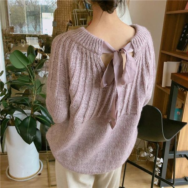 

women's sweaters sweater women loose lantern sleeve front & back wear bowtie female jumper shirt casual knitwear autumn winter, White;black