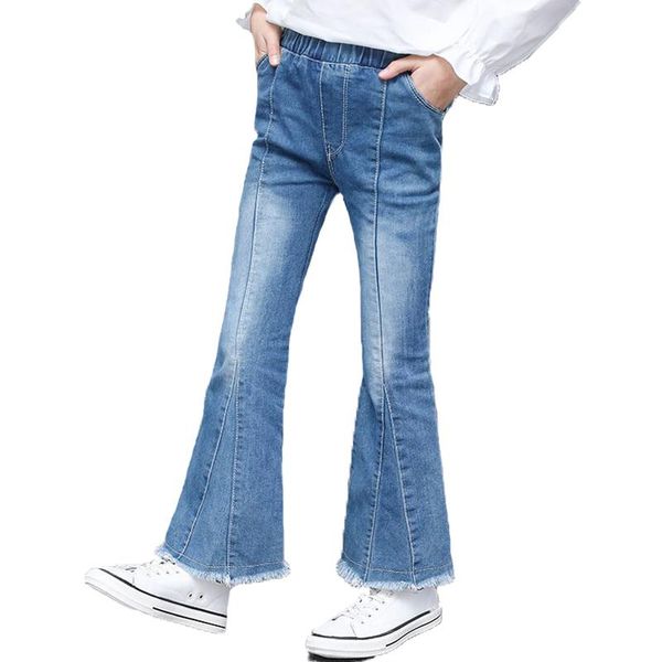 Kız Flare Kot Denim Boot Cut Pantolon Pantolon Katı Çocuklar Genç Bahar Sonbahar Çocuk Kızlar için 4 6 9 12 14 Yıl