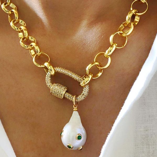 

creative design lady charm pendant necklace baroque natural pearl fashion twisted chain jewelry handmade party trend accessories, Silver