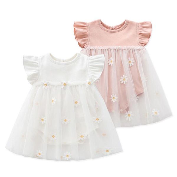 

summer baby girl short sleeve daisy printing rompers infant cotton clothes 210521, Blue