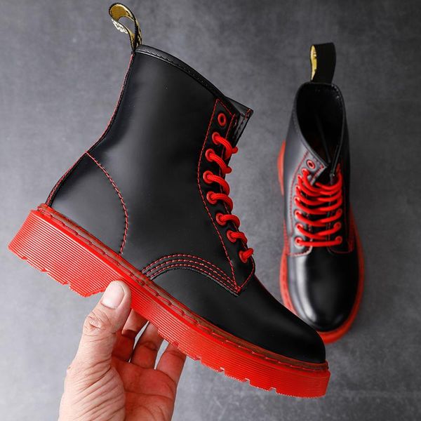 

boots ankle women 2021 winter chunky platform thick bottom punk genuine leather motorcycle botas plus size, Black