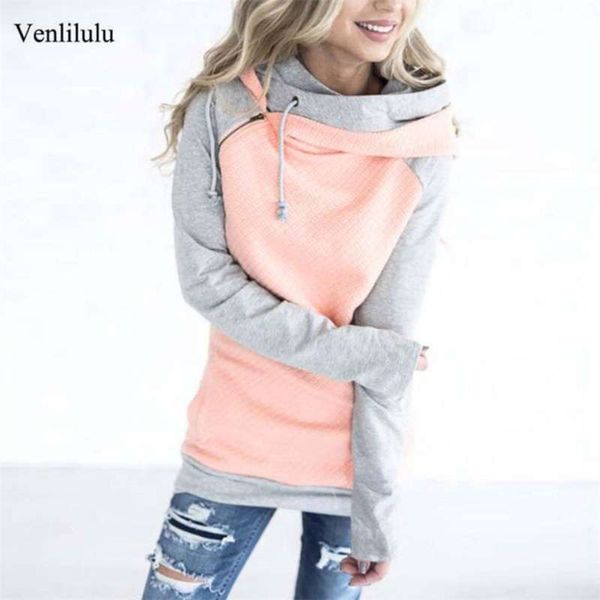 

autumn pink hoodie sweatshirt women zipper hooded sweatshirt female ladies loose hooded sweatshirts for women 210928, Black