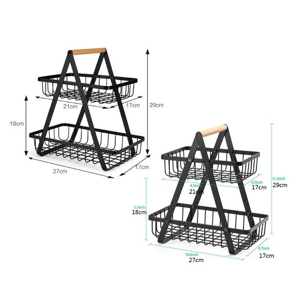 

storage baskets 2-tier metal fruit basket portable kitchen countershelf rack for fruits vegetables household toiletries my28 21