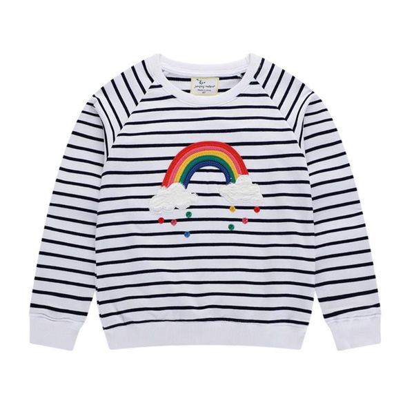 

t-shirts jumping meters arrival rainbow children's sweatshirts cotton stripe baby girls hoodies selling kids clothing toddler top, Blue