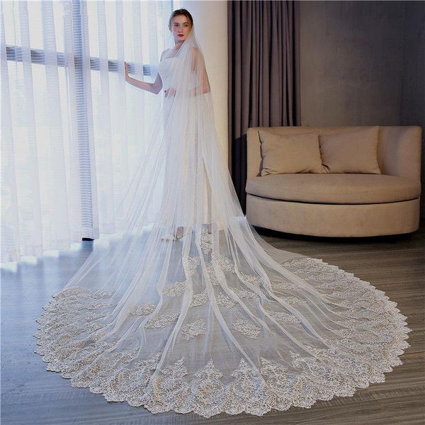 

bridal veils wedding veil ivory 3m cathedral long lace edge accessories bride veu ts17156, Black