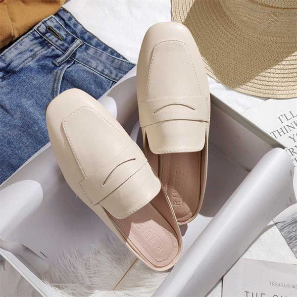 

slippers women's outdoor flat muller fashion sandals leather shoes wbo3, Black